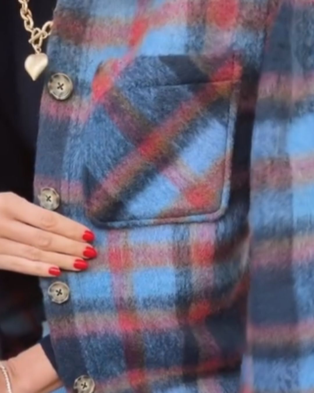 Blue & Red Colorblock Oversized Large Pockets Jacket