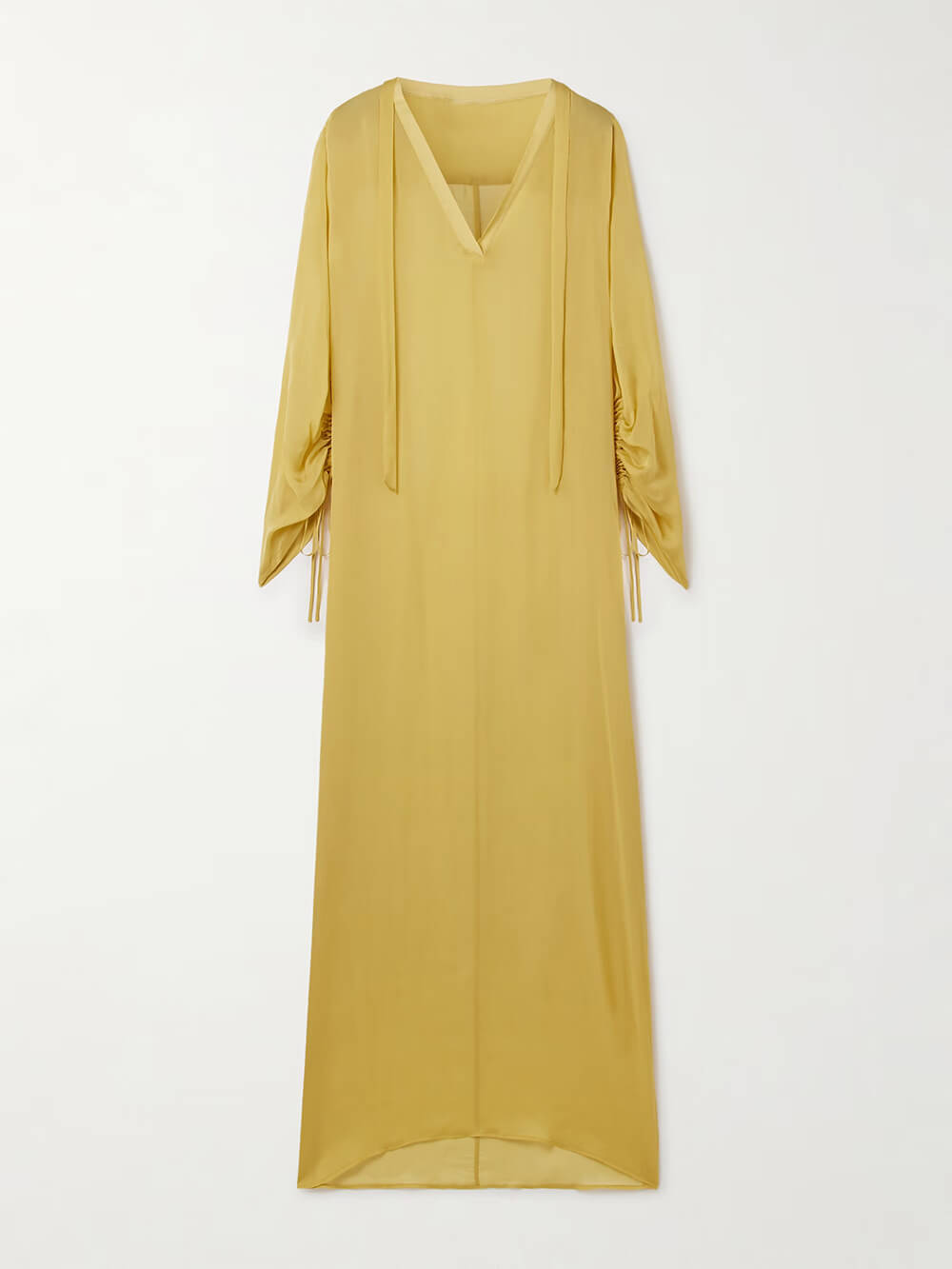 Casual Satin V-Neck Pleated Cuff Maxi Dress