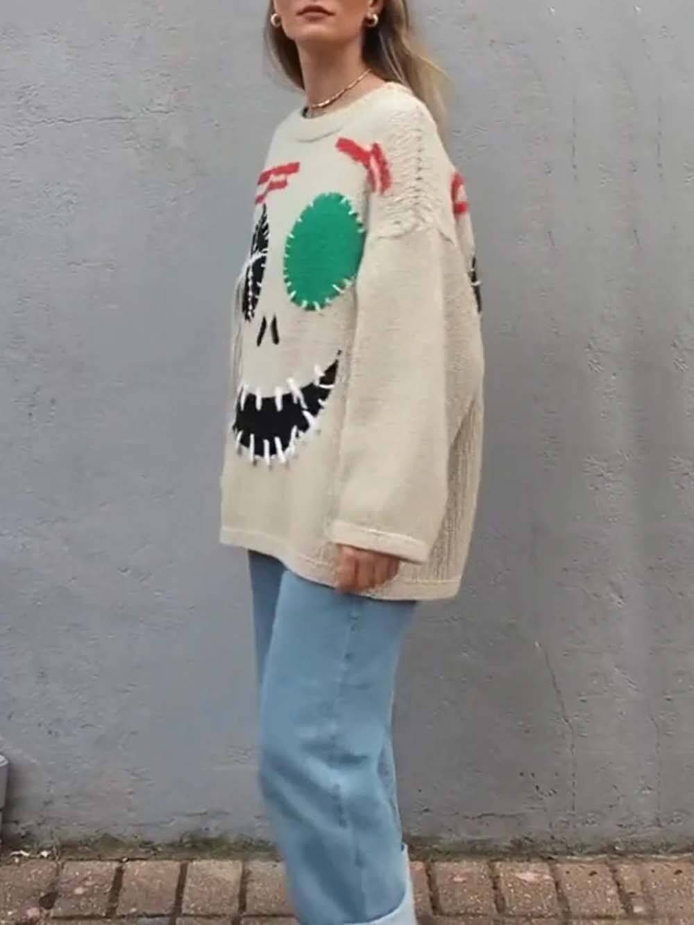 Graffiti Evil Smile Oversized Sweater
