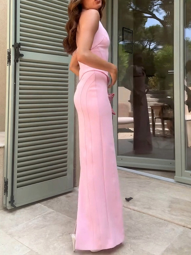 Elegant Halter Top Slim Fit Long Skirt Two-Piece Set