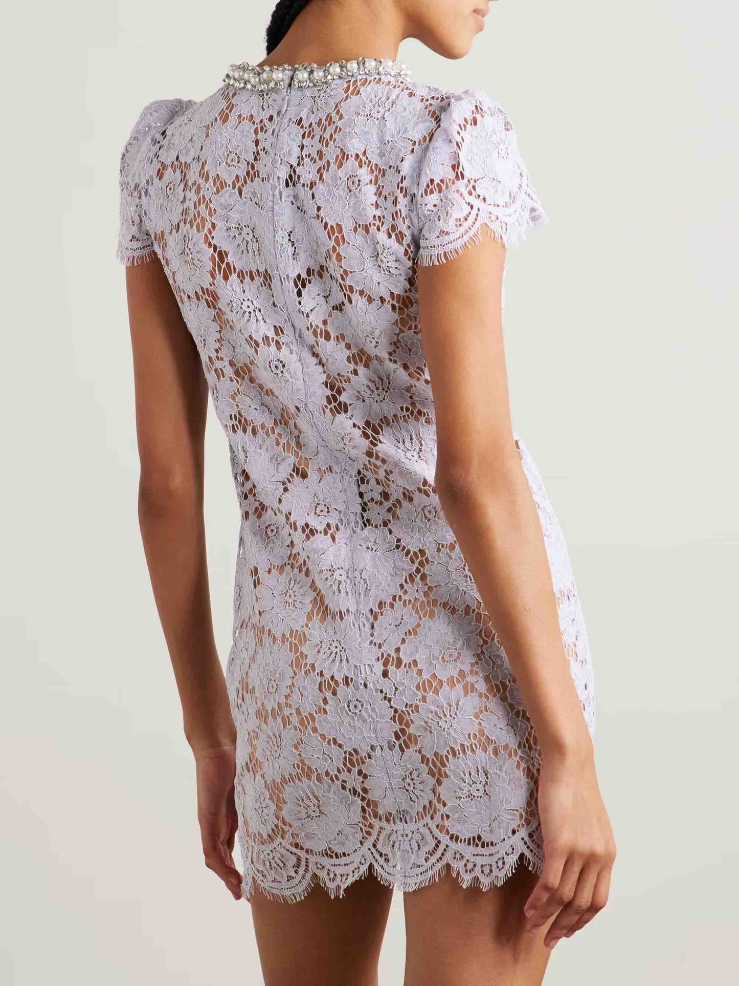 Exquisite Pearl Embellished Lace Mini Dress