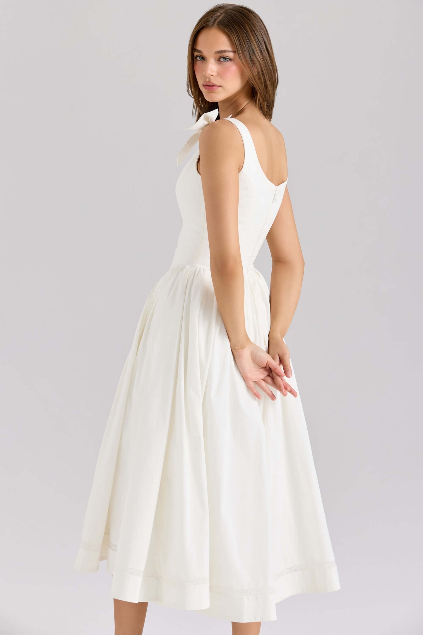 Retro Drape Bow Pleated Midi Dress