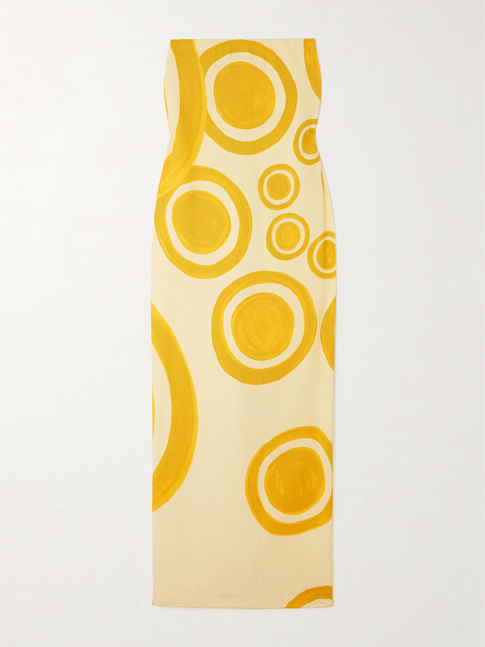 Elegant Off-Shoulder Circle Print Double-Crepe Maxi Dress