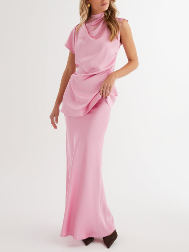 Elegant High-Neck Irregular Satin Shirt