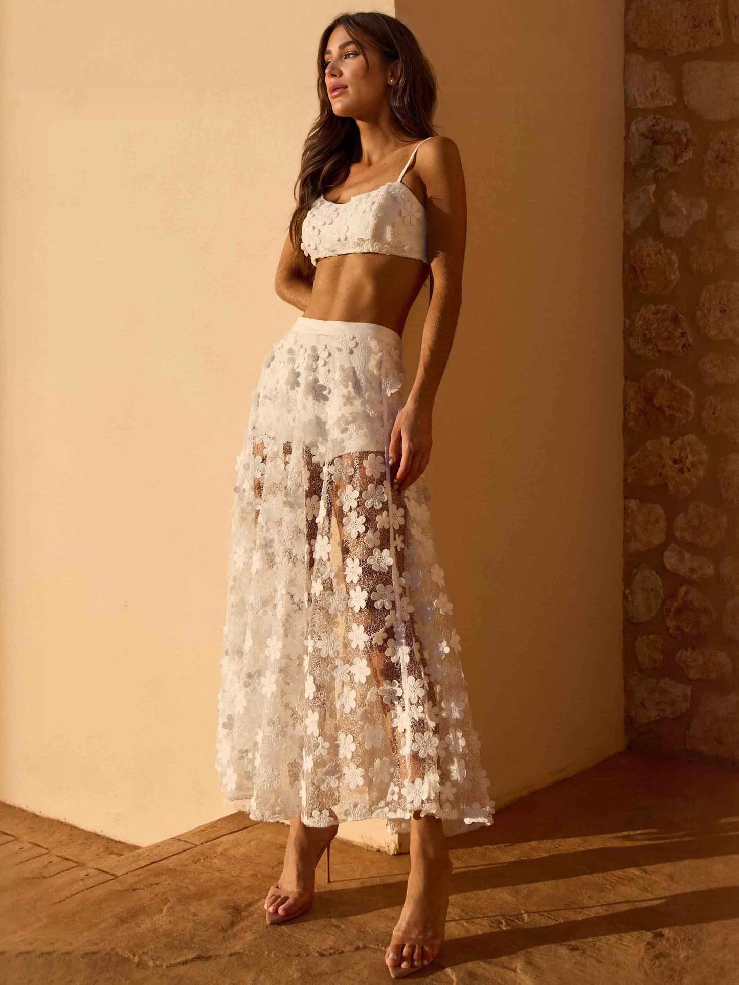 Exquisite Lace Embroidered Skirt Two-piece Set