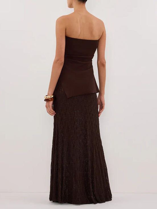 Minimalist Off-the-shoulder Asymmetric Top Two-piece Set