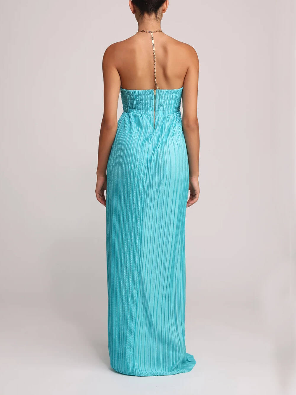 Elegant Pleated Halter Off-the-Shoulder Slit Maxi Dress