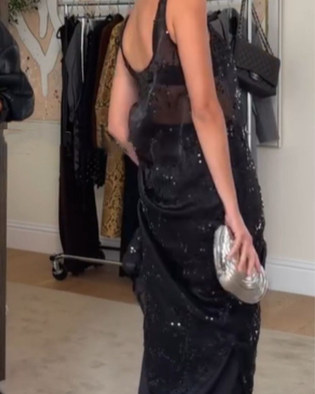 Sexy Sheer Mesh Sequin Midi Dress