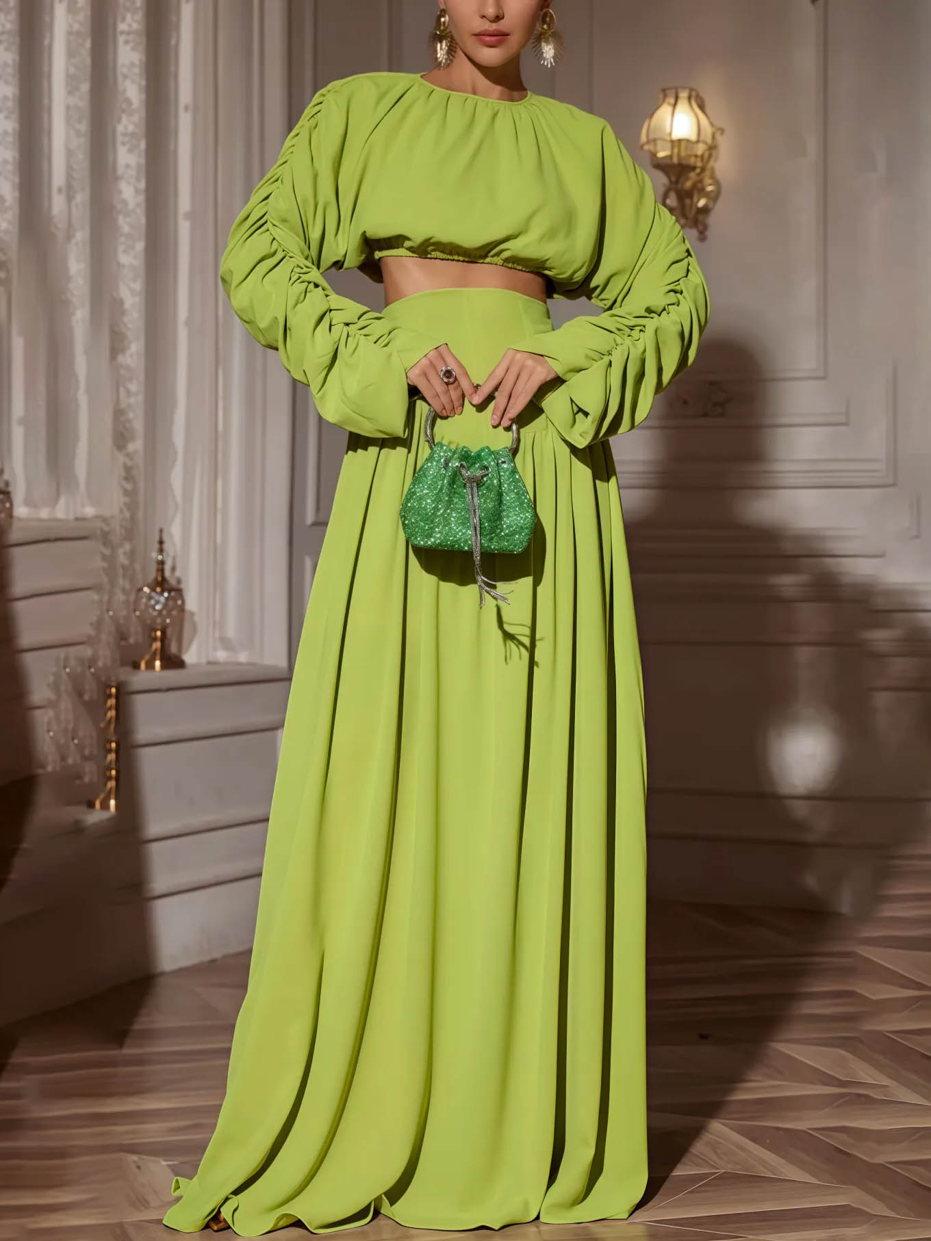 Elegant Pleated Tie High-Waisted Skirt