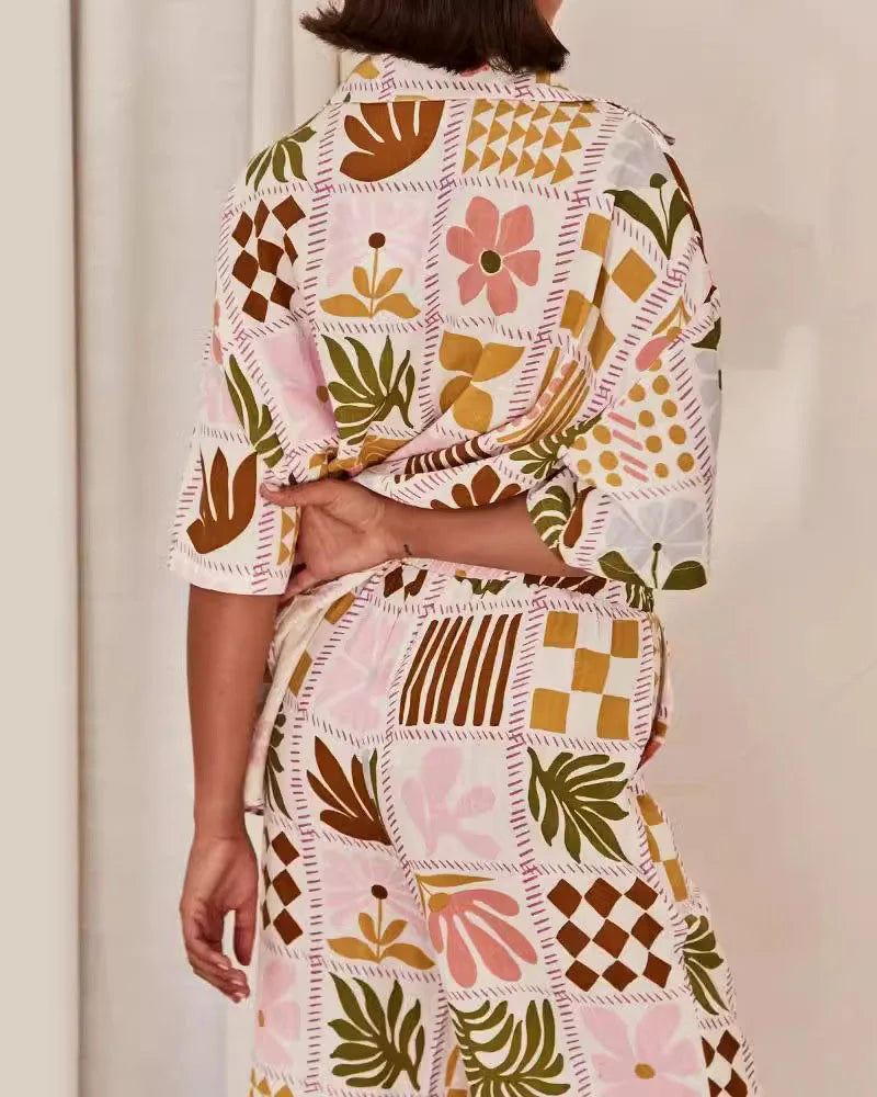 Casual Print Commuter Loose Two-piece Set