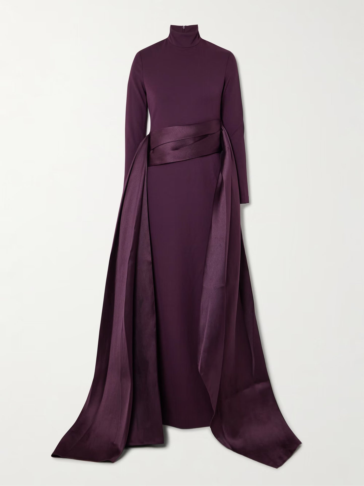 Elegant High-neck Satin Draped Maxi Dress