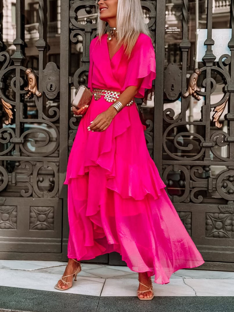 Wrap Detail Side Tie Chiffon Dress