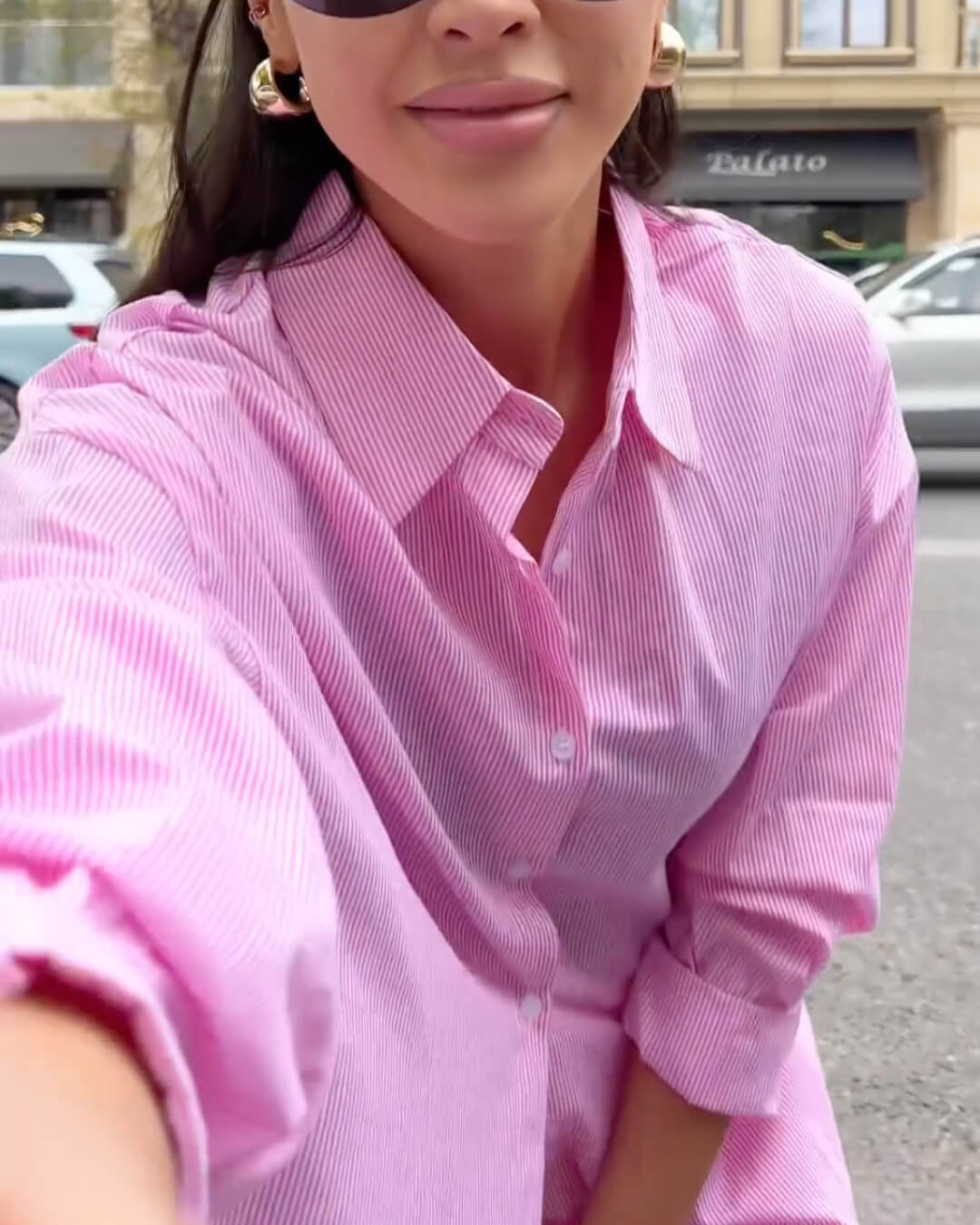 Loose Striped Shirt and Elastic Waist Short Set with Cami Top