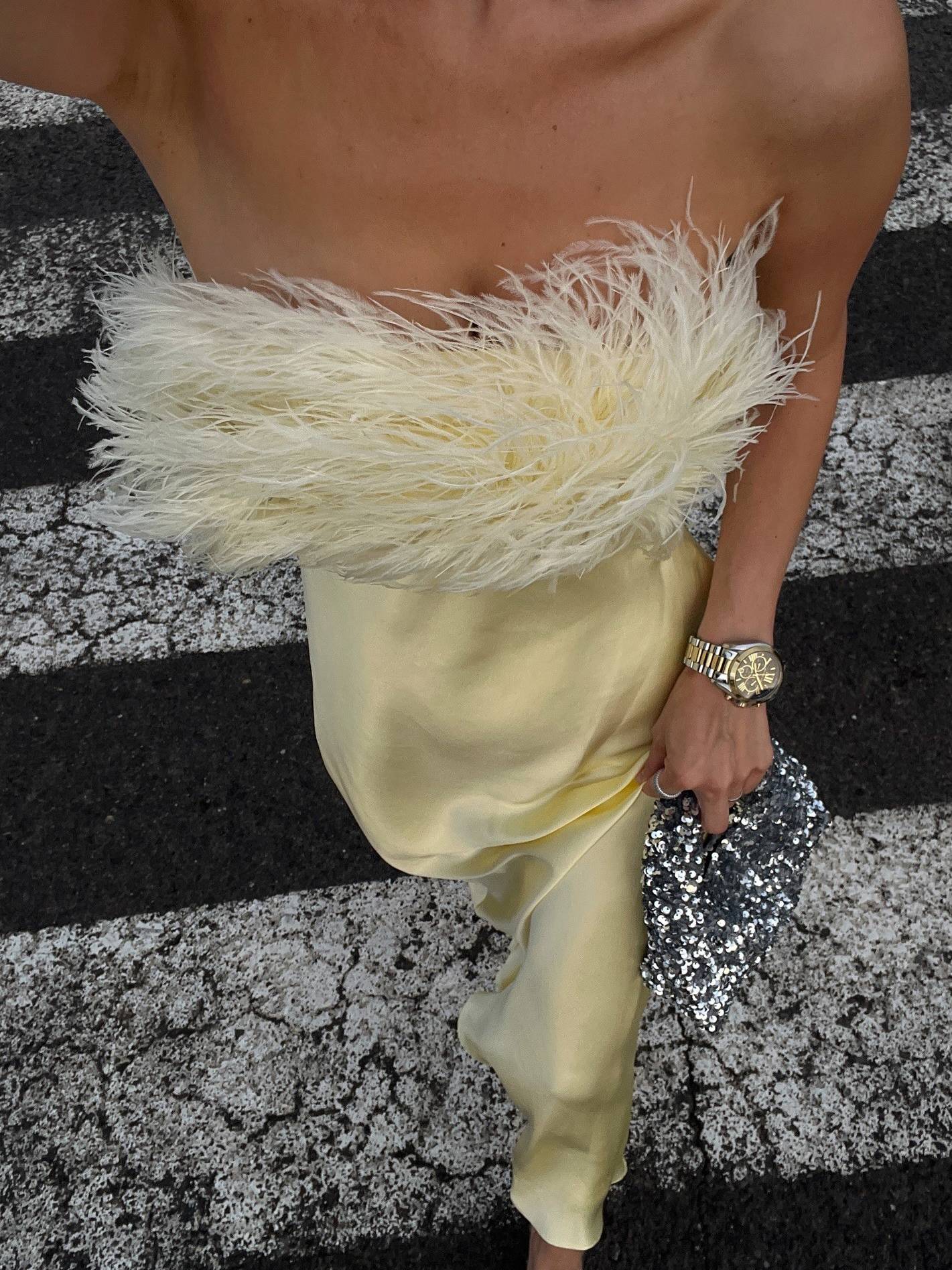 Light Luxury Feather Tube Top Maxi Dress