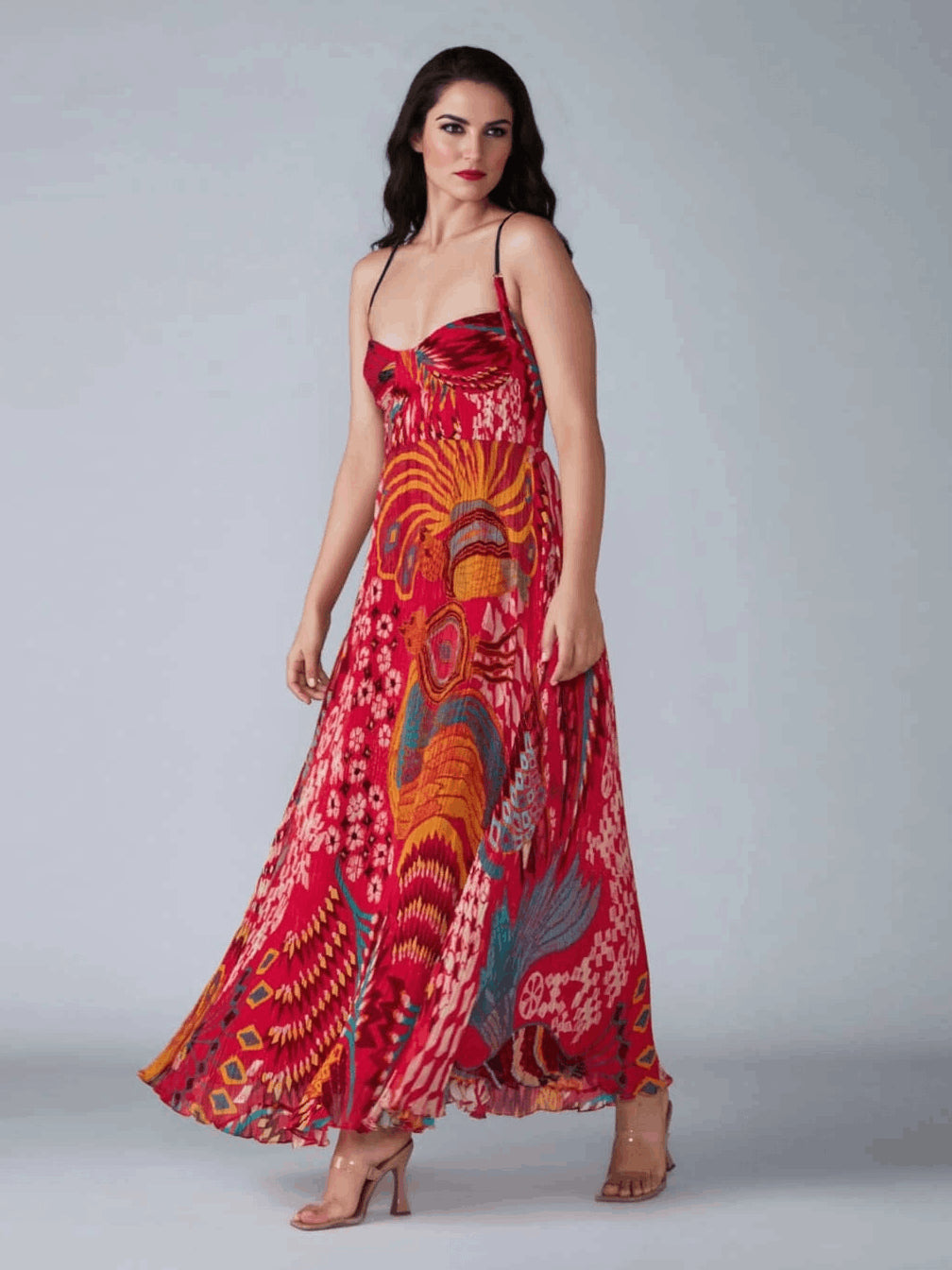 Unique Print A-Line Sling Maxi Dress