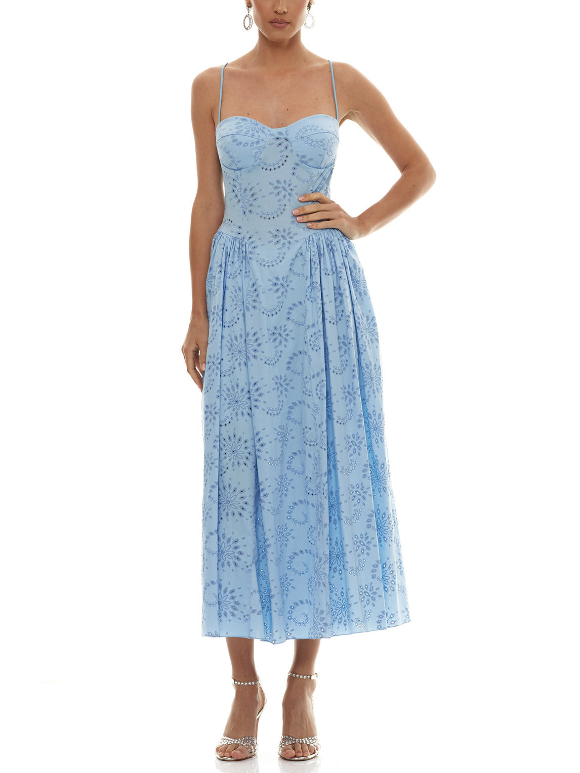 Romantic Embroidered Sweetheart Neck Spaghetti Strap Maxi Dress
