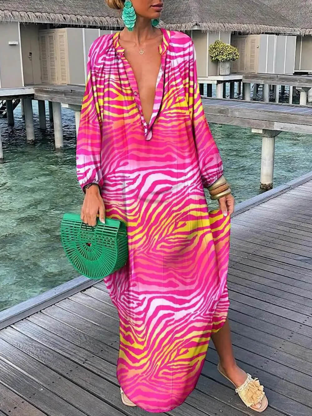 Bohemian V-Neck Printed Maxi Dress