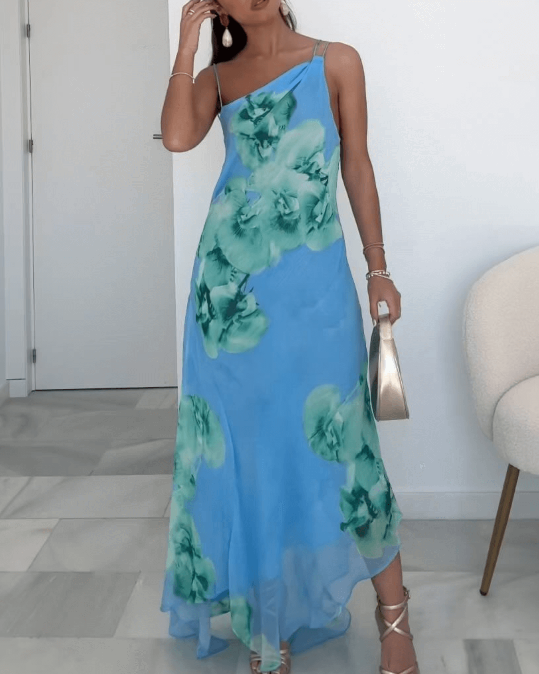 Floral Print Suspender Patchwork Maxi Dress