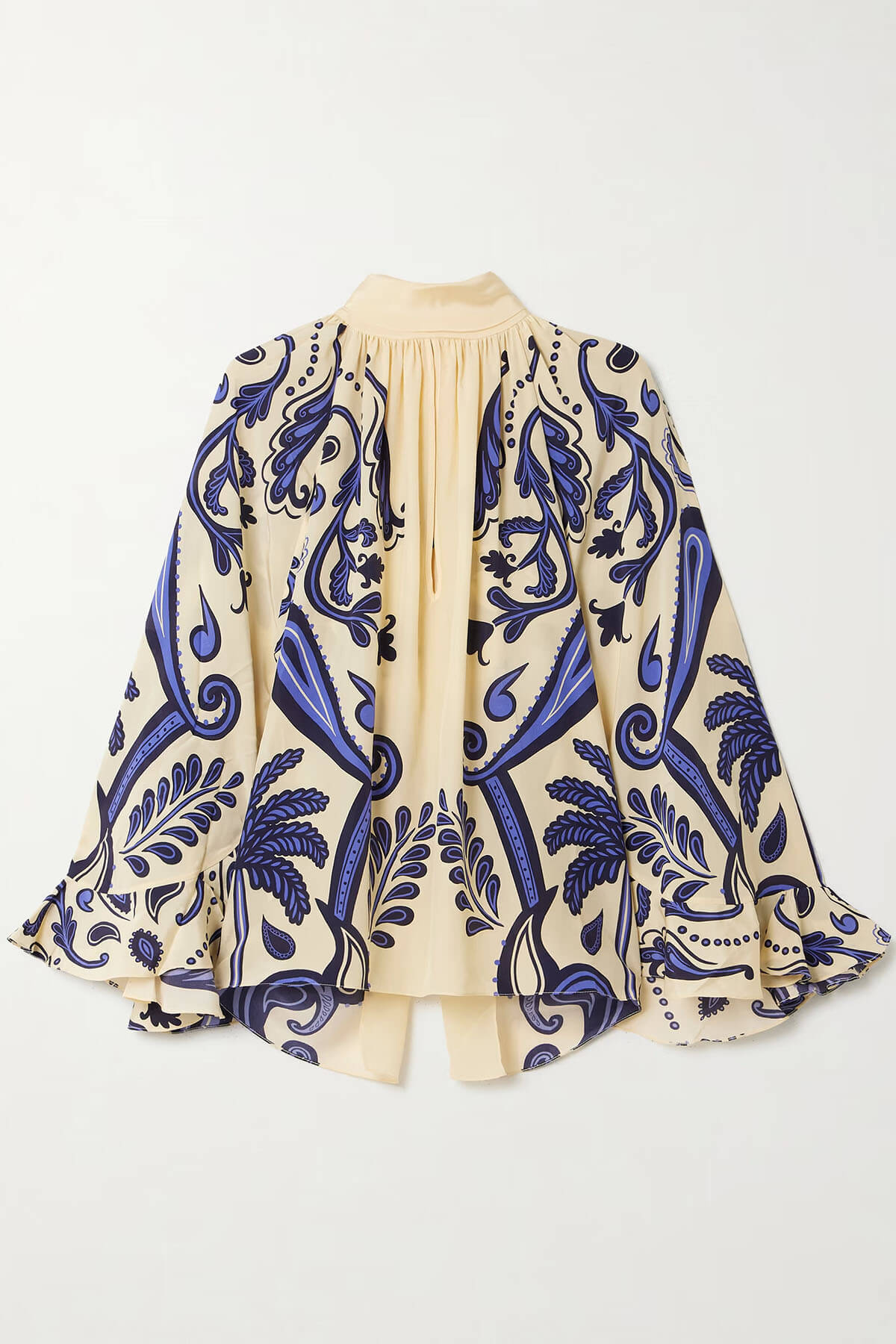 Exquisite Tie-Waisted Cutout Print Satin Loose-Fit Shirt