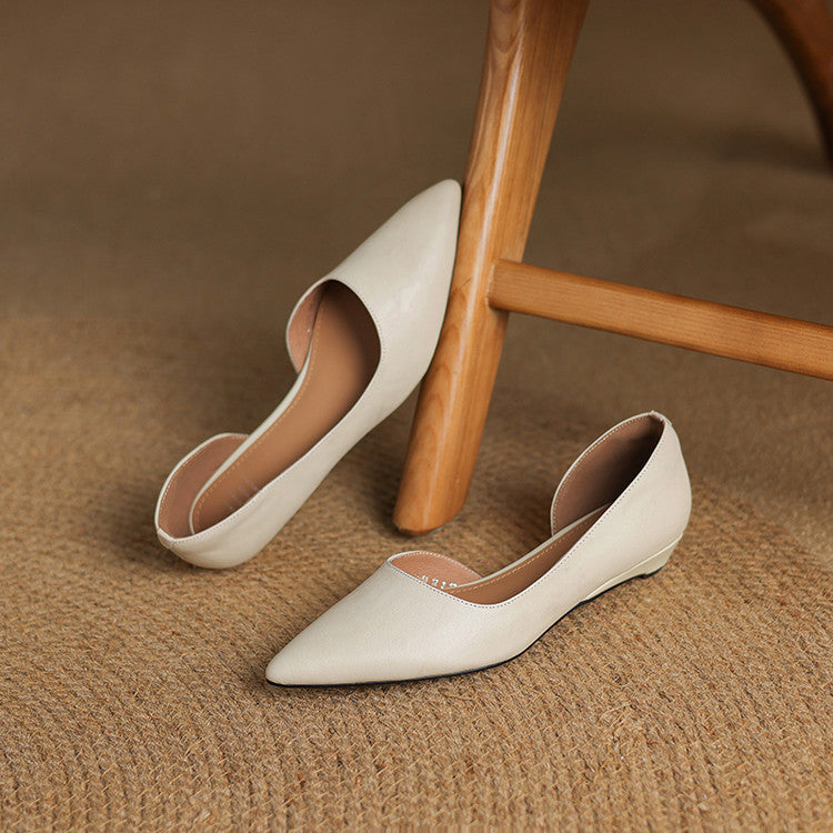 Korean version of temperament pointed head shallow mouth side empty single shoes women's 2025 spring and summer new comfortable cowhide one-pedal commuter women's shoes