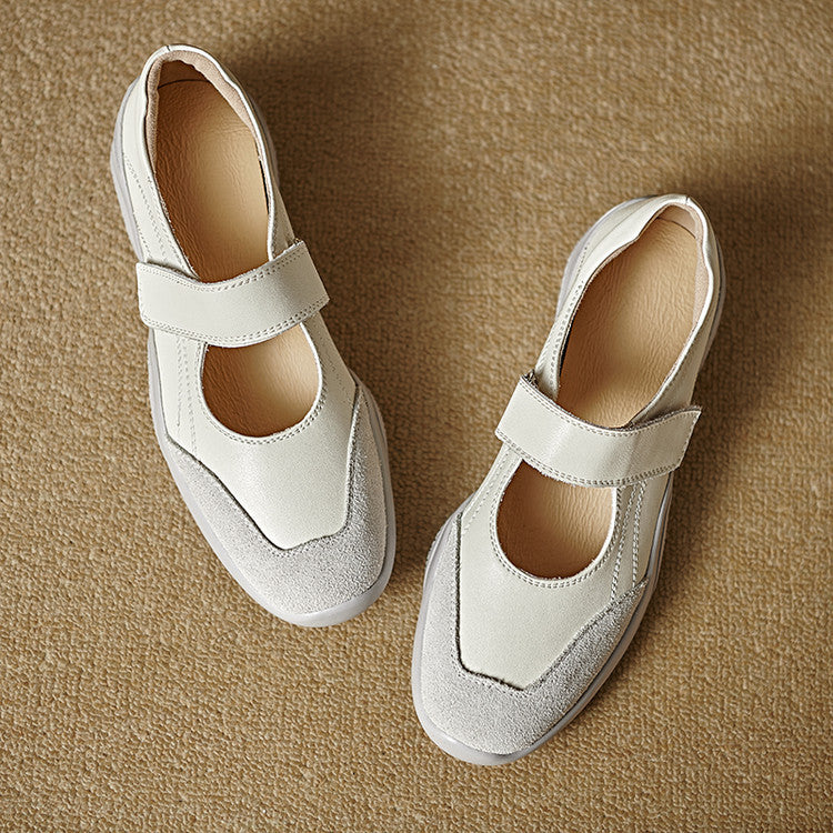 Versatile platform sports style silver Mary Jane single shoes women's 2025 spring and autumn Velcro retro splicing light mouth women's shoes