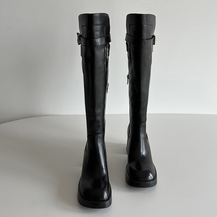 European and American trendy thick heel knight boots women's 2024 autumn and winter new products round head versatile and thin but knee high heel boots