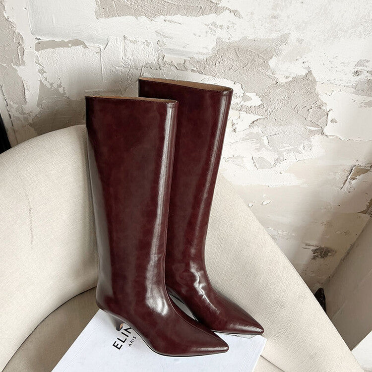 Elegant pointed head sexy but knee kitten and boots women's boots 2024 autumn and winter new fashion high tube medium heel fashion boots