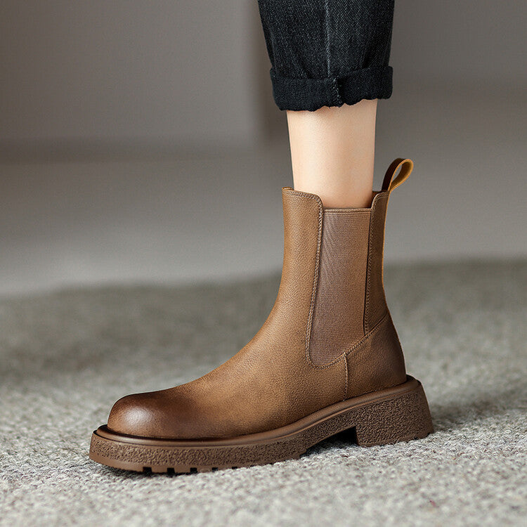 British retro style medium heel Chelsea boots children's autumn and winter new round head versatile sleeve thick heel short boots women's boots