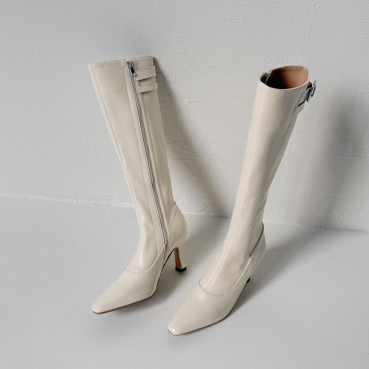 Skinny temperament, thin heels but knee boots for women's 2025 autumn and winter new elegant square head side zipper high heel fashion boots