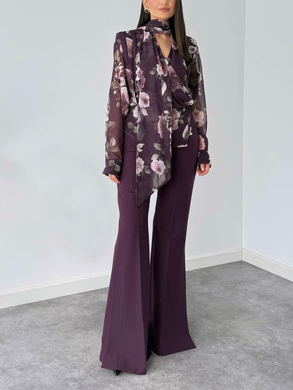 Exquisite Printed Long-sleeved Shirt Two-piece Set