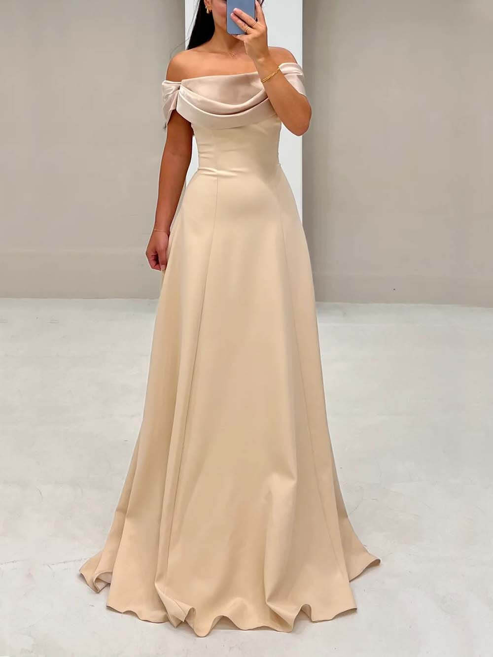 Elegant Off-Shoulder Draped Slim Fit Gown Maxi Dress