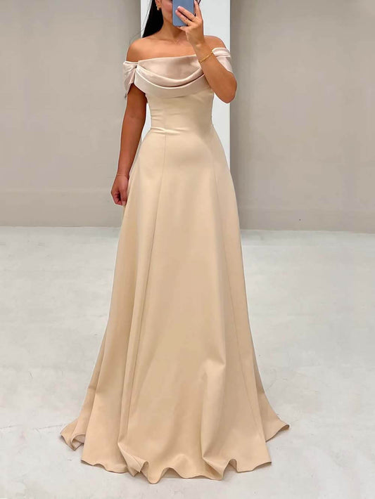 Elegant Off-Shoulder Draped Slim Fit Gown Maxi Dress