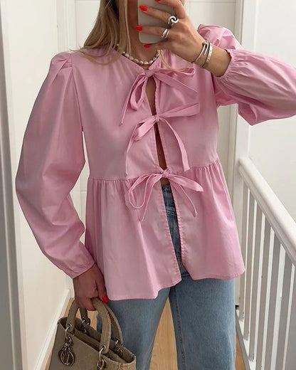Fashion Bow Long Sleeve Shirt Top