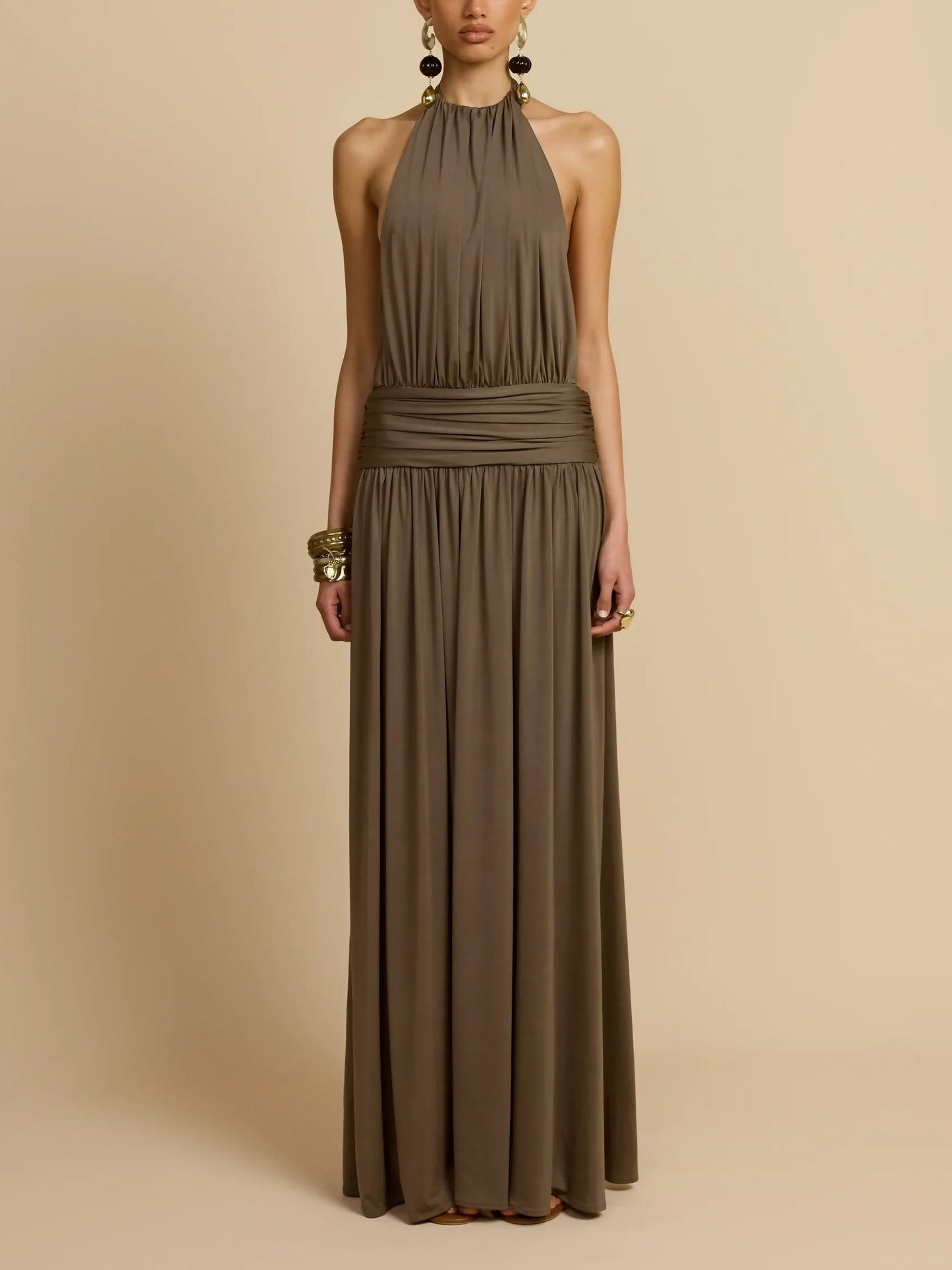 Sexy Open-back Pleated Low-waist Knitted Maxi Dress