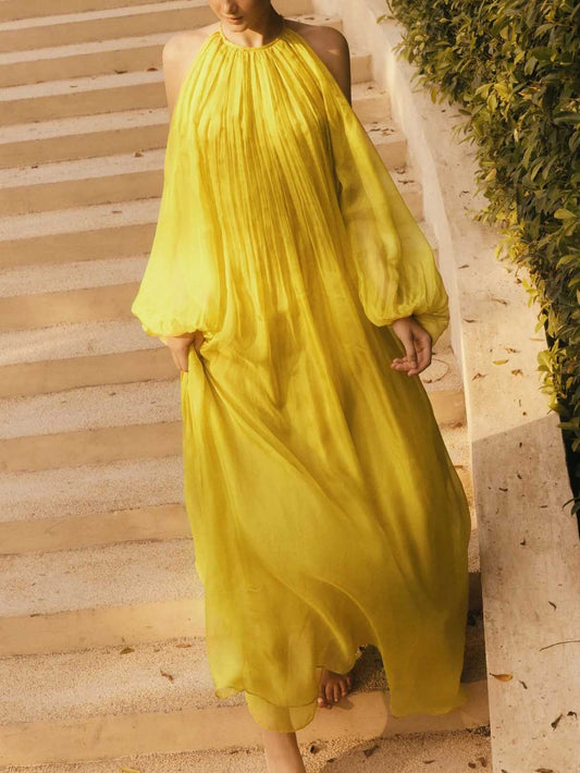 Elegant Backless Flowy Chiffon Maxi Dress