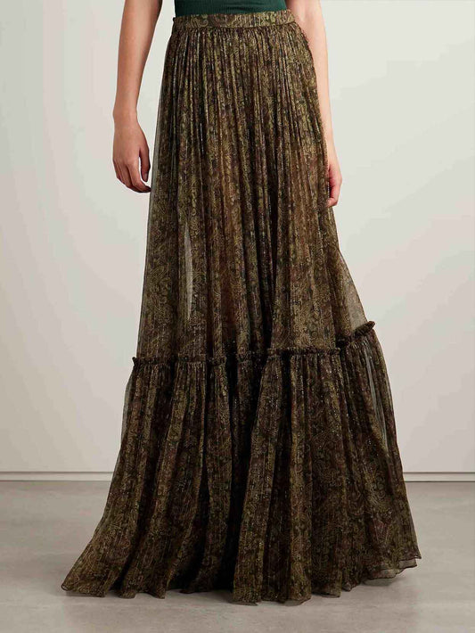 Retro Paisley Chiffon Print Skirt