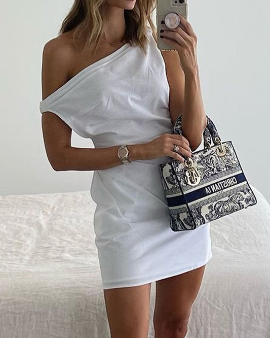 Casual Solid Color Crossover Dress