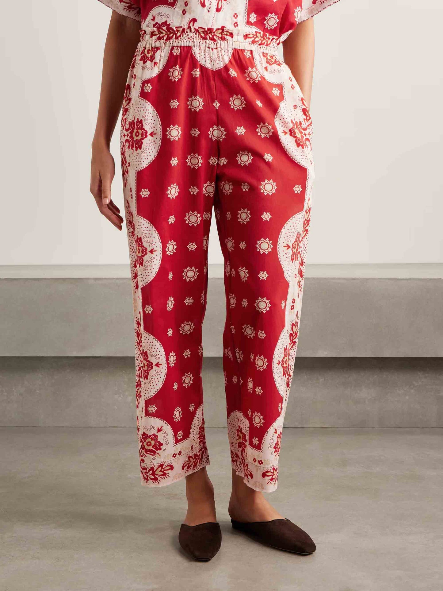 Retro Bright Floral Print Wide-leg Pants