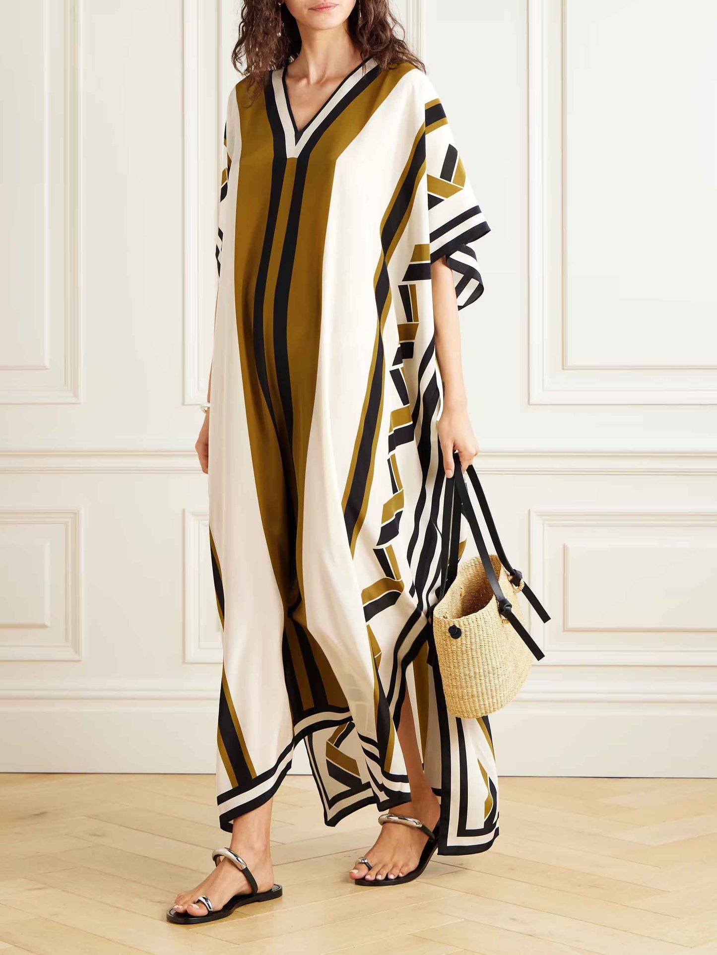 Exquisite Striped Print Belted Maxi Dress