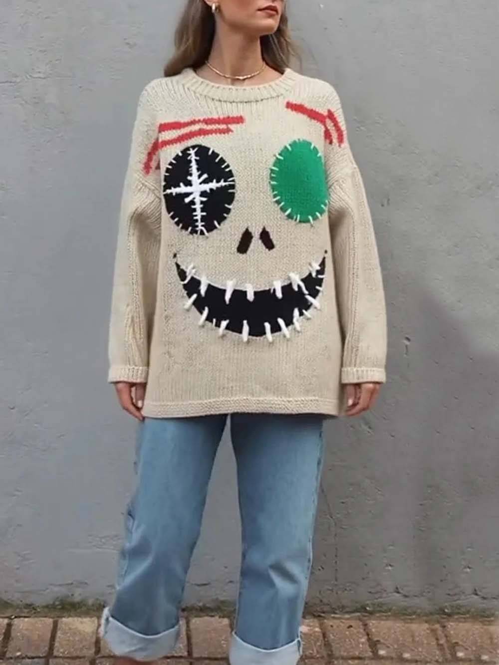 Graffiti Evil Smile Oversized Sweater