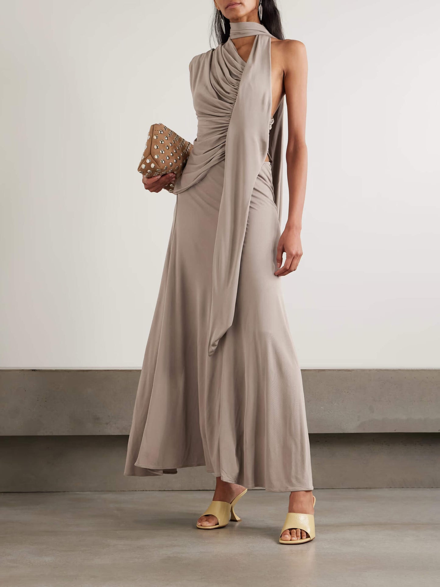 Exquisite One-Shoulder Ruched Draped Maxi Dress