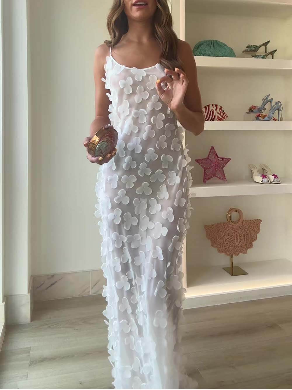 Delicate Floral Backless Chiffon Maxi Dress