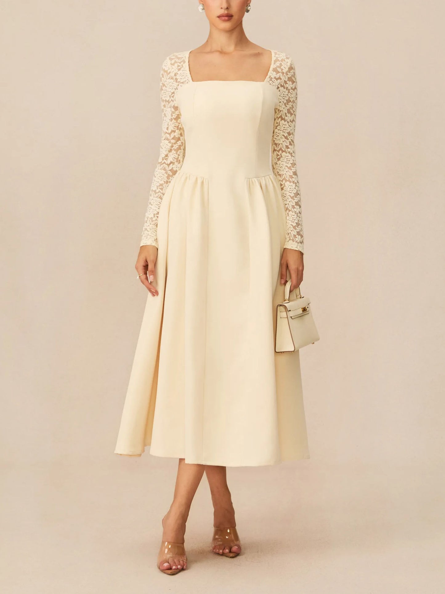 Exquisite Lace Sleeve Midi Dress