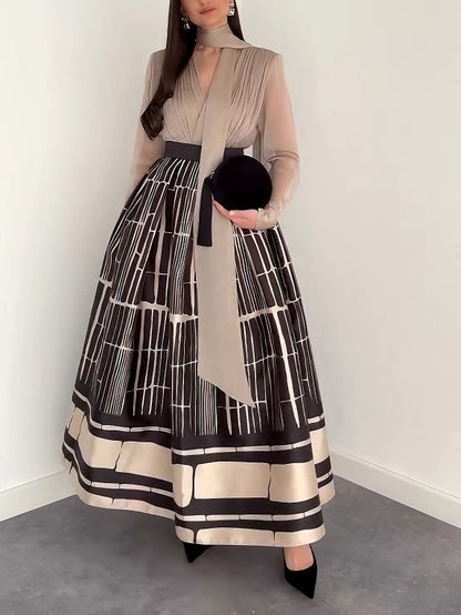 Elegant Satin Printed A-line Skirt Two-piece Set