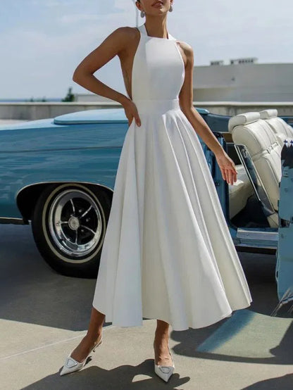 Elegant Halter Neck A-Line Midi Dress