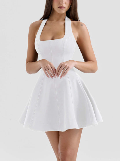Halter Neck High Waist A- Line Mini Dress