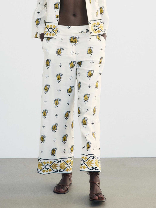 Unique Fresh Cashew Flower Print Pants