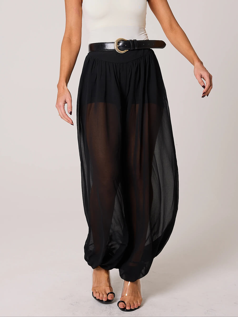 Classic Autumn Avenue Chiffon See-Through Elastic Waist Aladdin Bloomers Pants