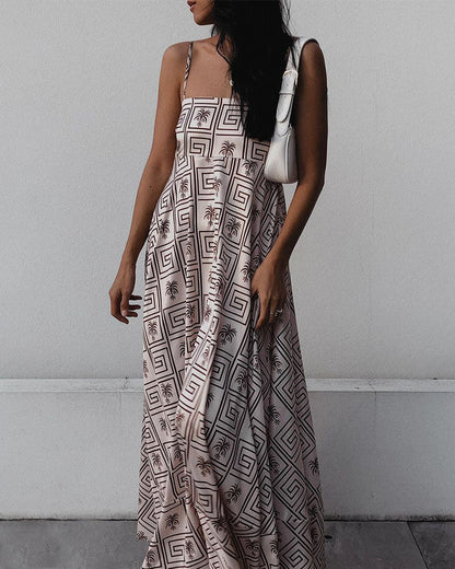 Vacation coconut print suspender dress