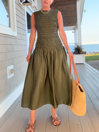 Casual Elegance Pleated Sheath Maxi Dress